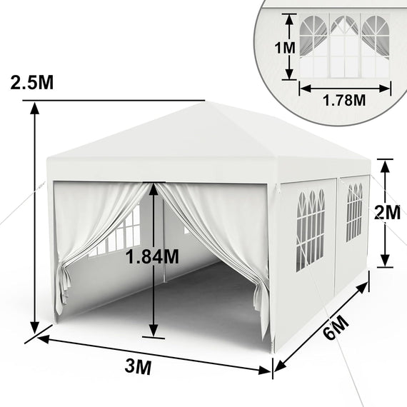 Partytent Paviljoen 6x3 m met 6 wanden WIT Nieuw