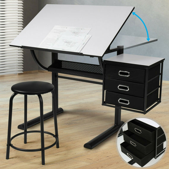 Tekentafel wit met kruk werktafel computertafel in hoogte verstelbaar NIEUW